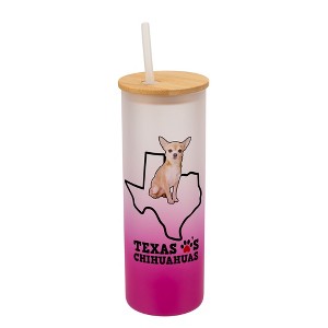 Elanze Designs The Lonestar State Texas Loves Chihuahuas Pink and White Ombre Frosted Glass Travel Tumbler with Straw and Wooden Lid, 25 Ounce - 1 of 4
