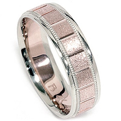 Pompeii3 White & Rose Gold Textured Milgrain 6mm Wedding Band
