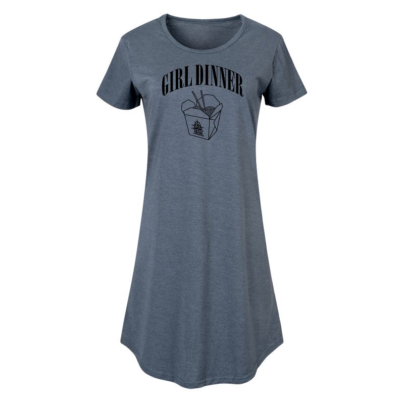 Women's Instant Message Girl Dinner Chinese Takeout Graphic T-shirt Dress - Heather Blue - Small