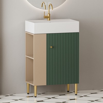 GlasFlength Bathroom Storage Cabinets, Freestanding, Open shelving Bathroom Vanity，Assembly Required, Multicolored, 21.6"*12.2"*33.8"