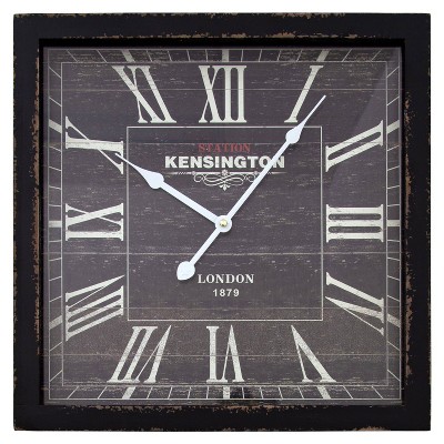 15¾" Square Wall Clock Distressed Brown - Yosemite Home Decor