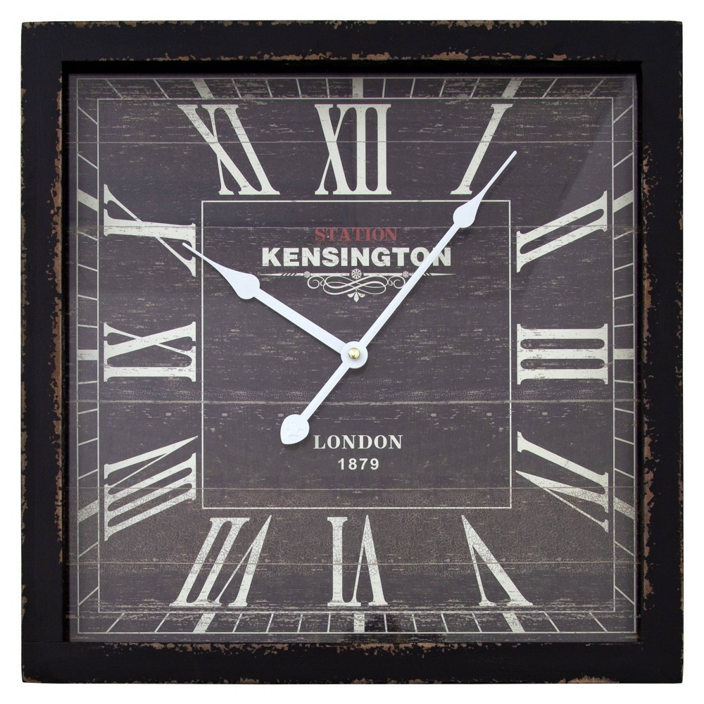 15¾" Square Wall Clock Distressed Brown - Yosemite Home Decor: Modern Style, Analog Display, Indoor Use