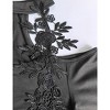 Women's Long Sleeve Shirt Slim Fit Cold Shoulder with Choker Neck Embroidered Floral Applique Ruched Hem - 4 of 4