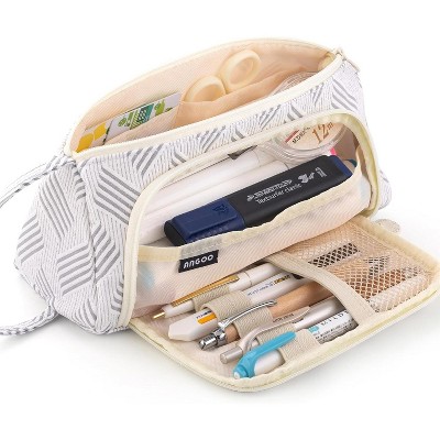 Fmeida Large Capacity Pencil Case Pouch School Supplies, Aesthetic Stationery Pen Case Bag for Girls Women-Khaki