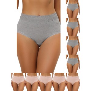 INSPIRE CHIC Women's High Waist Tummy Control Comfortable Lace Trim Ribbed Briefs 10 Packs - 1 of 4