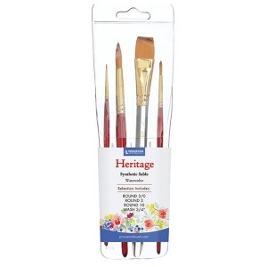 Princeton Heritage Brush Set, Synthetic Bristles, Short Handle Watercolor Paintbrush, Scarlet, 4 Pieces - 1 of 4