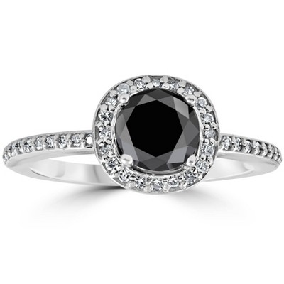 Pompeii3 1 1/10ct Treated Black Diamond Cushion Halo Engagement Ring 14K White Gold