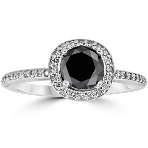 Pompeii3 1 1/10ct Treated Black Diamond Cushion Halo Engagement Ring 14K White Gold - 1 of 4