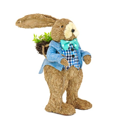 National Tree Company Standing Bunny Table Decoration, Soft Straw With Foam  Base, White Shirt And Teal Pants, Easter Collection, 24 Inches : Target