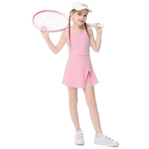 Little Girls Golf Tennis Sports Round Neck Sleeveless Athletic Active Dress with Safety Inner Pockets Shorts - 1 of 3