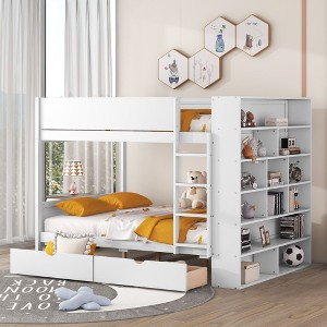 NicBex Full over Full Bunk Bed Wooden Bed Frame with 2 Drawers, Multi-level Storage, Ladder, Headboard and Guardrail, No Box Spring Required - 1 of 4
