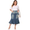 Agnes Orinda Women's Plus Size Elegant High Waist Pockets Mermaid Midi Bodycon Jean Skirts - 3 of 4