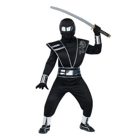 Fun World Boys' Silver Mirror Ninja Costume - Size 12-14 - Black