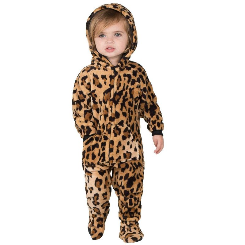 Footed Pajamas - Cheetah Spots Infant Hoodie Chenille Onesie, 2 of 4