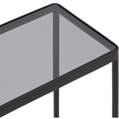 Trubey 18.9" Black Metal and Glass Side Table with Storage