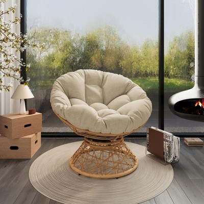 Vynxaria 40" Ergonomic Wicker Chair with Cloud Thick Density Fabric Cushion,3-proof Cove,Fluid 360 Degree Swive