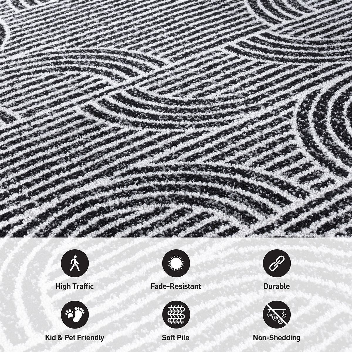 World Rug Gallery Modern Arch Pattern Stripe Area Rug: Geometric, Rectangle, Low Pile, Stain-Resistant - thumbnail 5