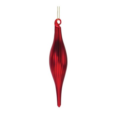 Red Ribbed Glass Finial Christmas Ornaments Set of 12