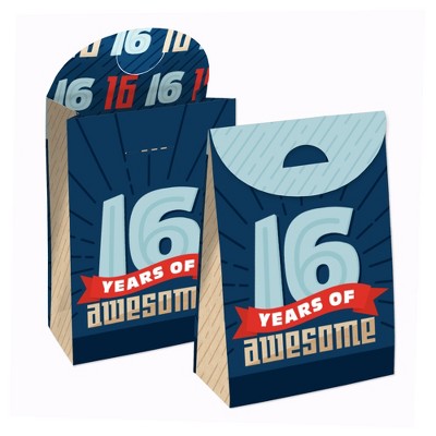Big Dot of Happiness Boy 16th Birthday - Sweet Sixteen Birthday Gift Favor Bags - Party Goodie Boxes - Set of 12