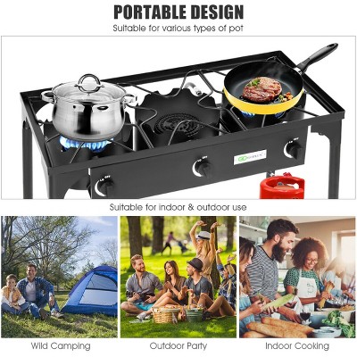 Black Cast Iron 3-Burner Portable Gas Cooker