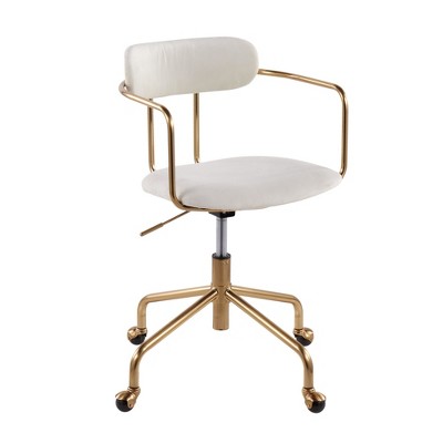 TiramisuBest Contemporary Cream Velvet Office Chair: Adjustable, 360 Swivel, Gold Frame, 5 - star Base with Casters