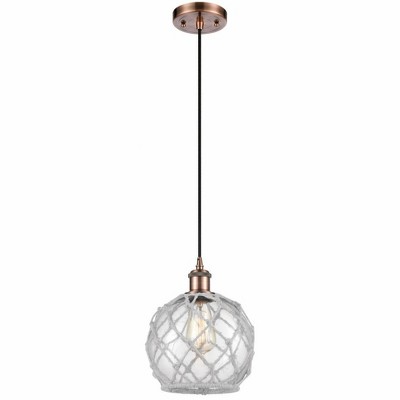 Farmhouse Rope - 1 Light Cord Hung Mini Pendant In Industrial Style-10 Inches Tall and 8 Inches Wide