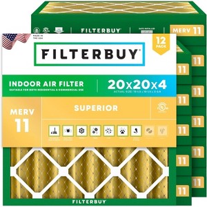 Filterbuy 20x20x4 Air Filter (12-Pack), Pleated MERV 11 Allergen Defense Replacement HVAC AC Furnace Filters (Actual Size: 19.50 x 19.50 x 3.63) - 1 of 4