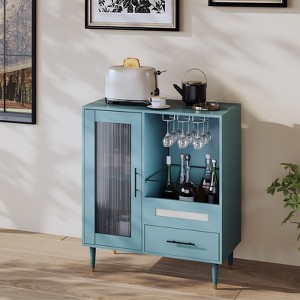 GustoWave Modern Green Wine Bar Cabinet, Liquor & Coffee Bar Sideboard with Wine Rack, Drawers & Glass Door for Kitchen, Dining, Living Room - 1 of 4