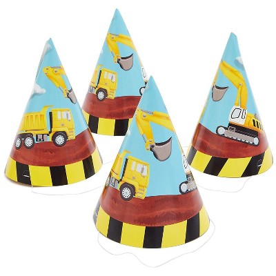 24 Pack Construction Theme Design Party Paper Cone Hats for Kid Birthday Party