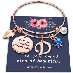 Butterfly Initial Bracelets for Teen Girls and Women with Crystal Butterfly and Pearl, Expandable Bangle - 1 of 4