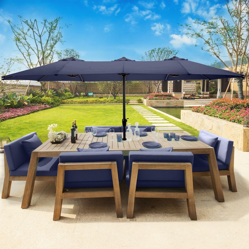 Extra Large Outdoor Umbrella - 15 Ft Double Patio Shade with Easy Hand Crank for Outdoor Furniture, Deck, Backyard, or Pool, 3 of 10