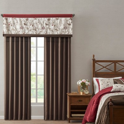 Elegant Floral Embroidered Window Panel, All Season Textured Light Filtering Curtain fits Various Room Decor, Red, 50x84"