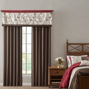 Elegant Floral Embroidered Window Panel, All Season Textured Light Filtering Curtain fits Various Room Decor, Red, 50x84" - 1 of 4