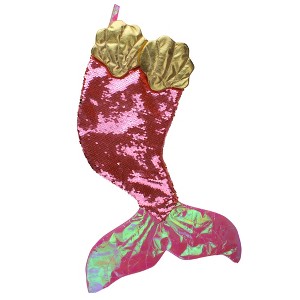 Northlight 24" Pink and Gold Sequined Iridescent Mermaid Christmas Stocking - 1 of 4