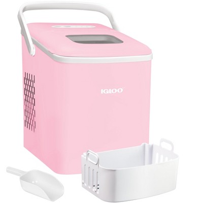 Igloo IGLICEB26HNPK 26-Pound Automatic Self-Cleaning Portable Countertop Ice Maker Machine With Handle, Pink