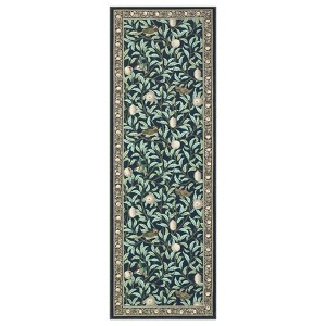 2'x6' Washable Botanical Farmhouse Kitchen Hallway Runner Rug, Soft Ultra Thin Floor Carpet for Nursery Dining Room Office, Blue - 1 of 4
