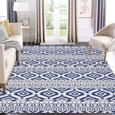 TROPOW Area Rug Low Pile Boho Vintage Area Rug Machine Washable Rug Non Slip Non Shedding Foldable Carpet for Living Room Bedroom Home Office