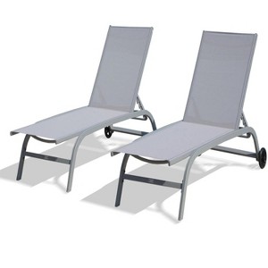 47.72"Outdoor Lounge Chairs on Wheels with 5 Adjustable Positions Outdoor Lounge Chairs (Gray, 2 Lounge Chairs) - 1 of 4