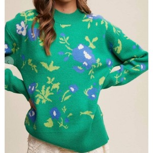 Women's Flower Pattern Pullover Knit Sweater - Listicle - 1 of 3
