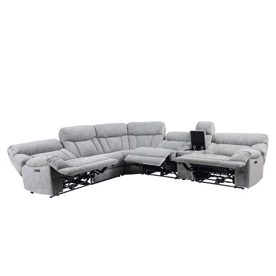 Gray Herringbone Six-Piece Fabric Sectional with Pillow-top Arms