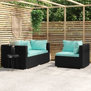 vidaXL 3 Piece Patio Lounge Set with Cushions Black Poly Rattan - 1 of 4
