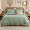 Ruffle Duvet Cover Set, Soft Washed Microfiber Vintage French Country Duvet Cover Set with Button Closure - 2 of 4
