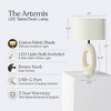 Brightech Artemis Mid-Century (Includes LED Light Bulb) Round Table Lamp Beige Ceramic: Matte Finish, USB Port, Linen Shade, UL Listed, 22" Height - 3 of 4