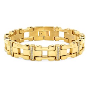 Steeltime Men's stainless steel link bracelet with cz. Color Option: Silver, Gold - 1 of 2