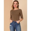 INSPIRE CHIC Women's Classic Solid Elbow Sleeves Round Neck Slim Fit T-Shirts - 3 of 4