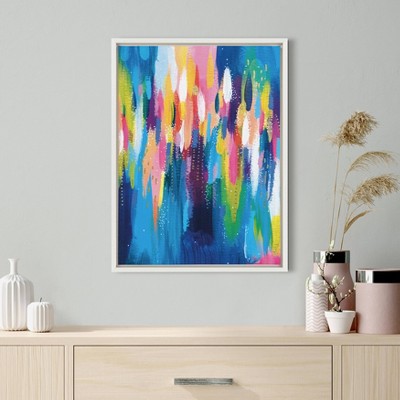 Bright Brush Strokes Abstract Canvas Wall Art with White Frame