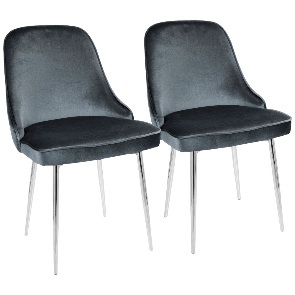Set of 2 Dining Chairs LumiSource Blue - LumiSource: Chrome-Plated, Velvet Upholstery, Metal Legs, No Assembly Required