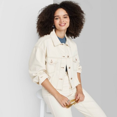 Women's Cropped Denim Trucker Jacket - Wild Fable™ Cream L : Target