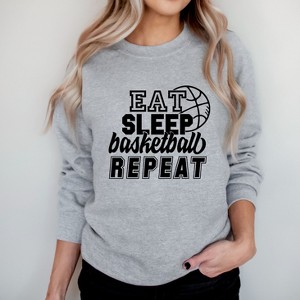 Simply Sage Market Women's Graphic Sweatshirt Eat Basketball Sleep Repeat With Ball - 1 of 4