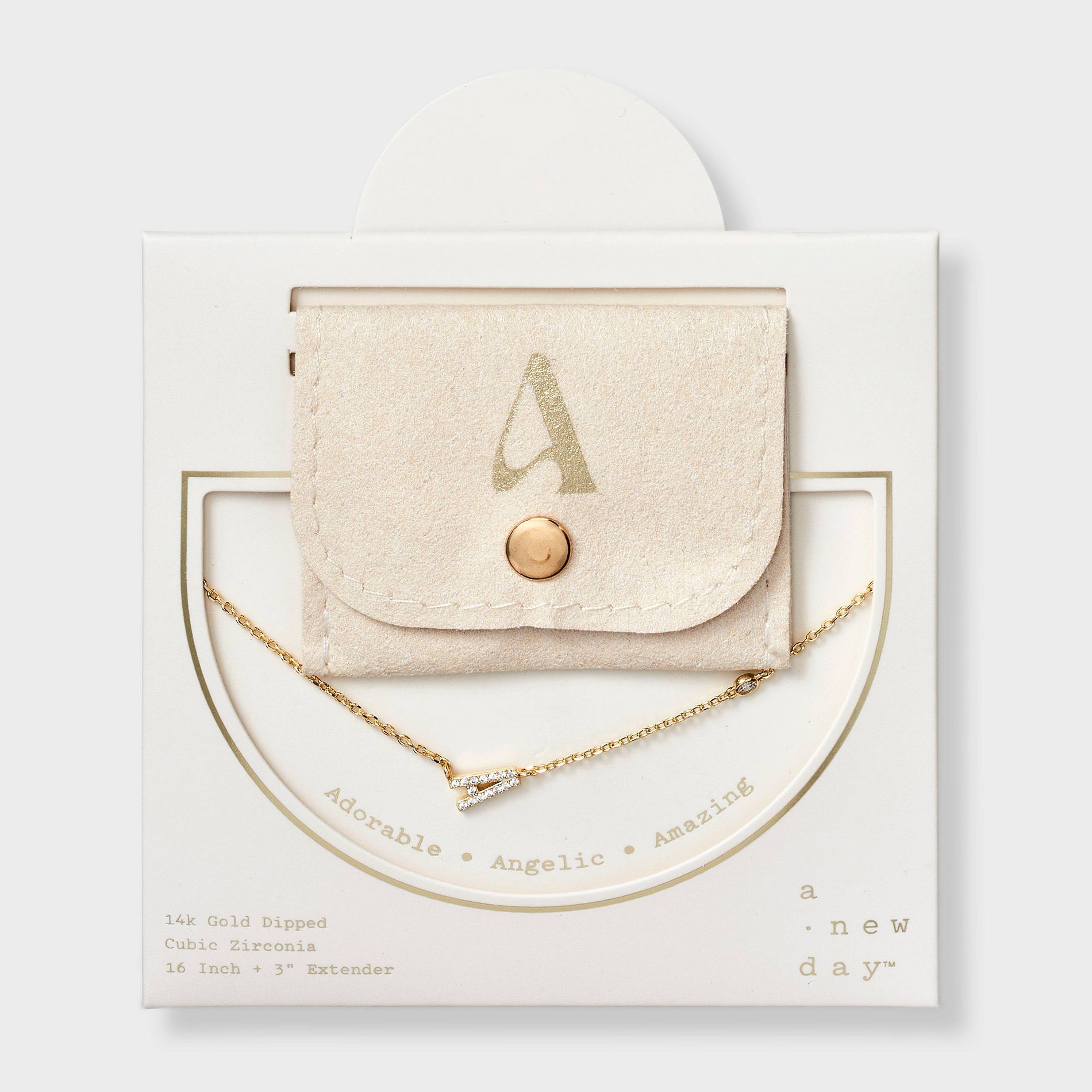 14K Gold Dipped Cubic Zirconia Initial Necklace - A New Day™